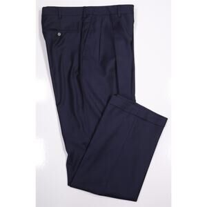 Isaia for Daniel Cremiux Navy Blue Super 170's Wool Pleated Trousers Pants 32x30